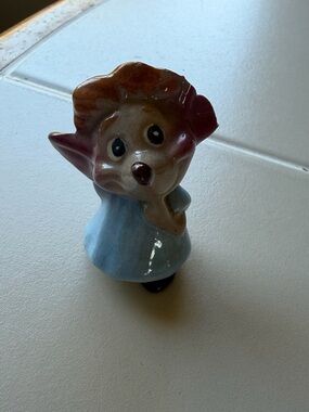 Vintage Ceramic Cinderella Mouse Figurine in Pastel Blue Dress FLAWED